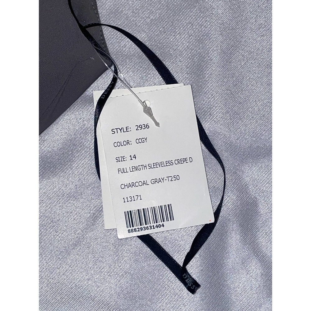 Dessy Collection Size 14 NEW Charcoal Gray Low-Back Bateau-Neck Full Maxi Gown - Picture 6 of 7